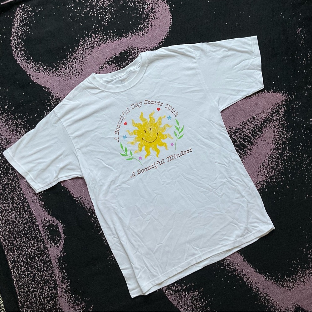 White Graphic T-Shirt with Sun Design
